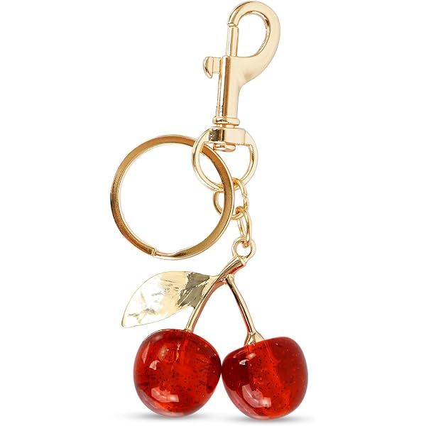 SANSANIO Glitter Cherry Keychain for Women & Girls, 18K Gold